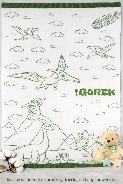 Biała kołderka z dinozaurami dla Igorka.png